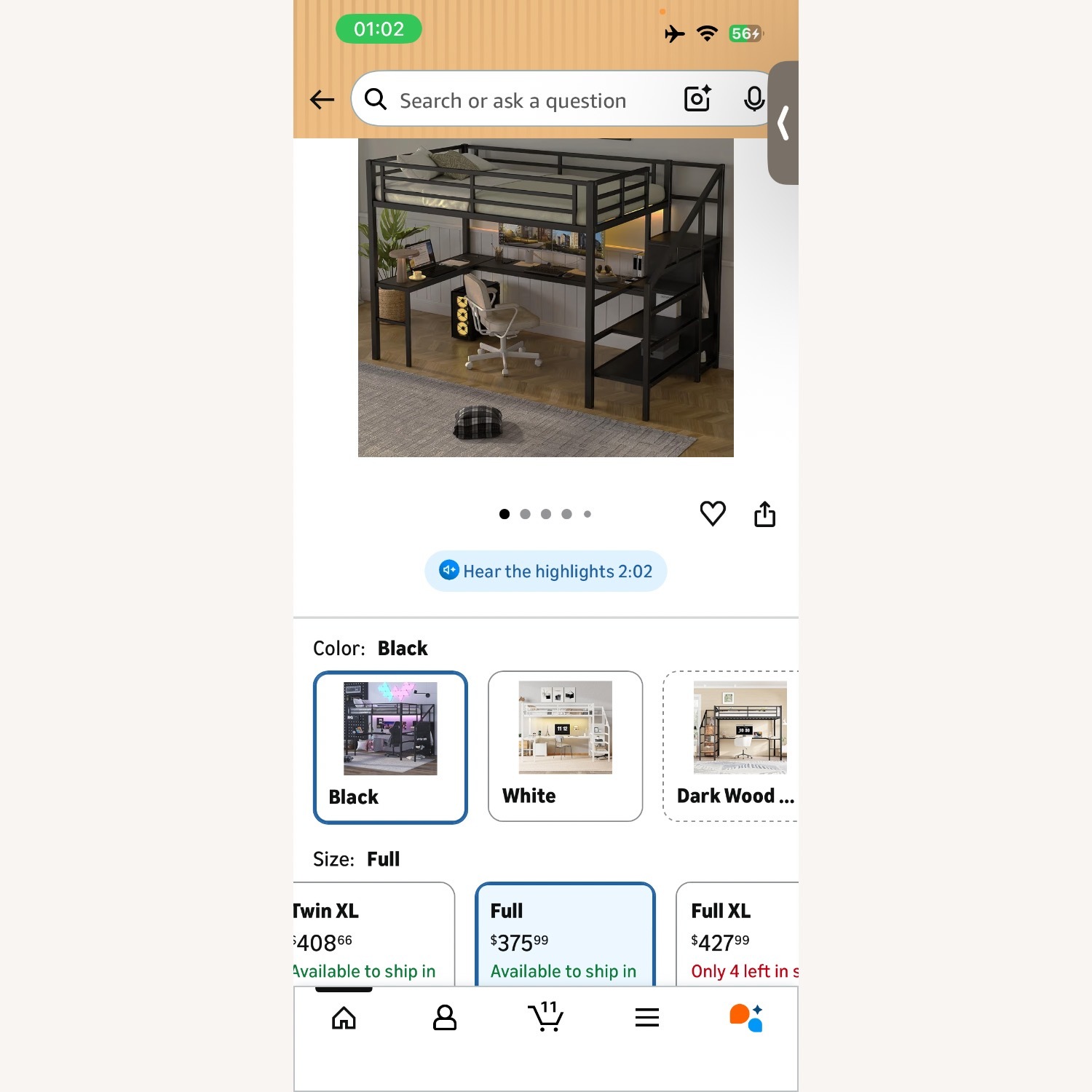 Full Size Metal Loft Bed with Desk and Storage - image-5
