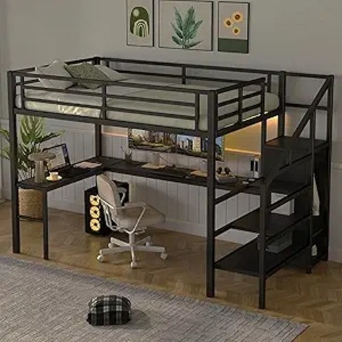 Used Full Size Metal Loft Bed with Desk and Storage for sale on AptDeco