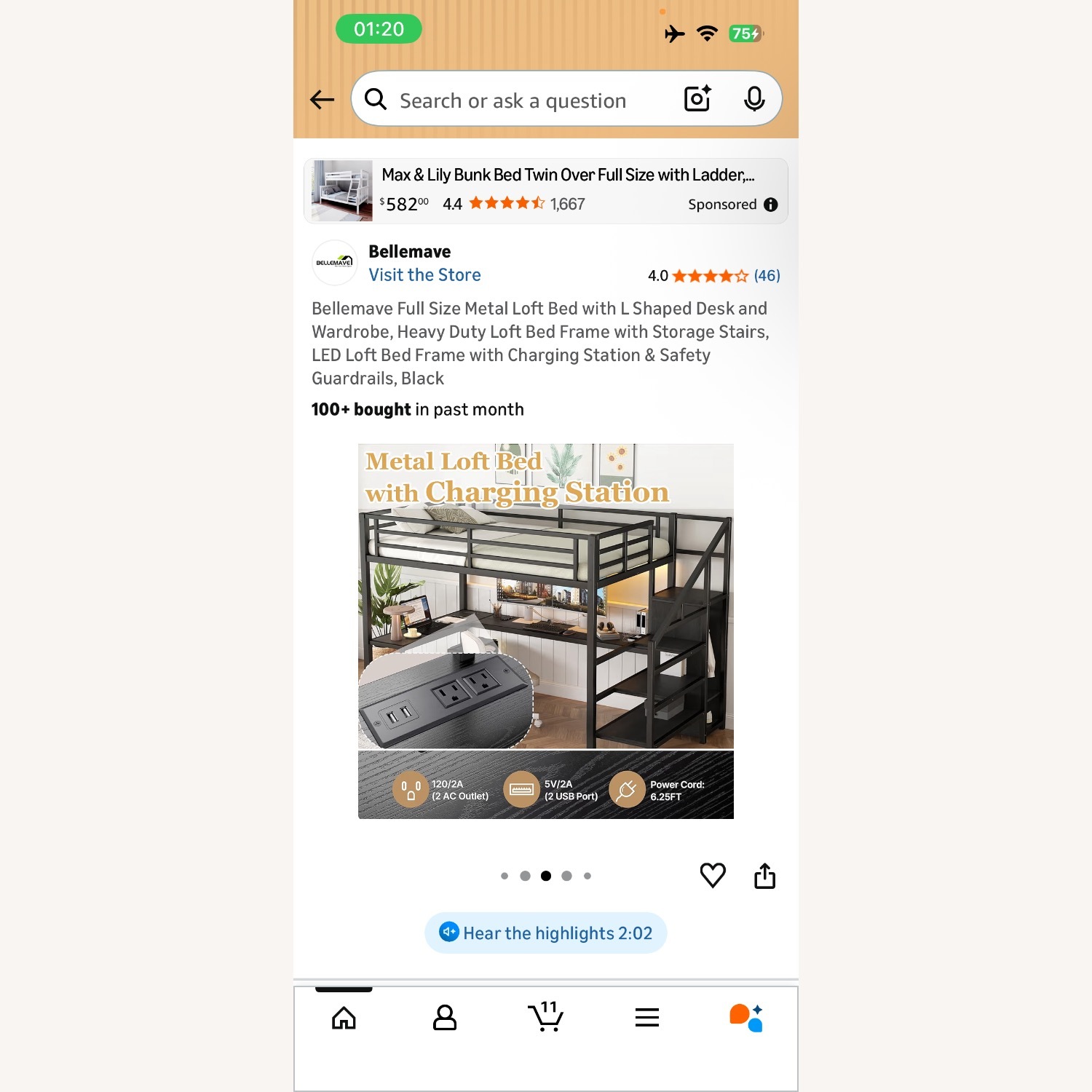 Full Size Metal Loft Bed with Desk and Storage - image-4
