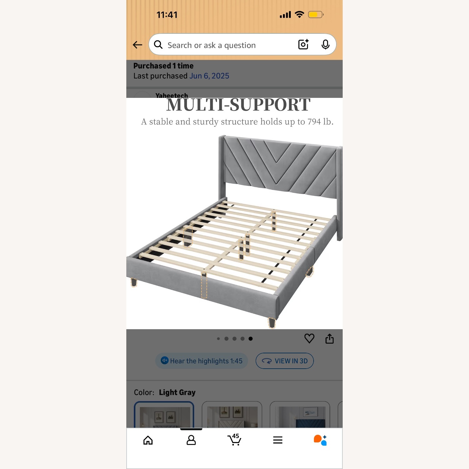 Light Gray Velvet Queen Bed - image-2