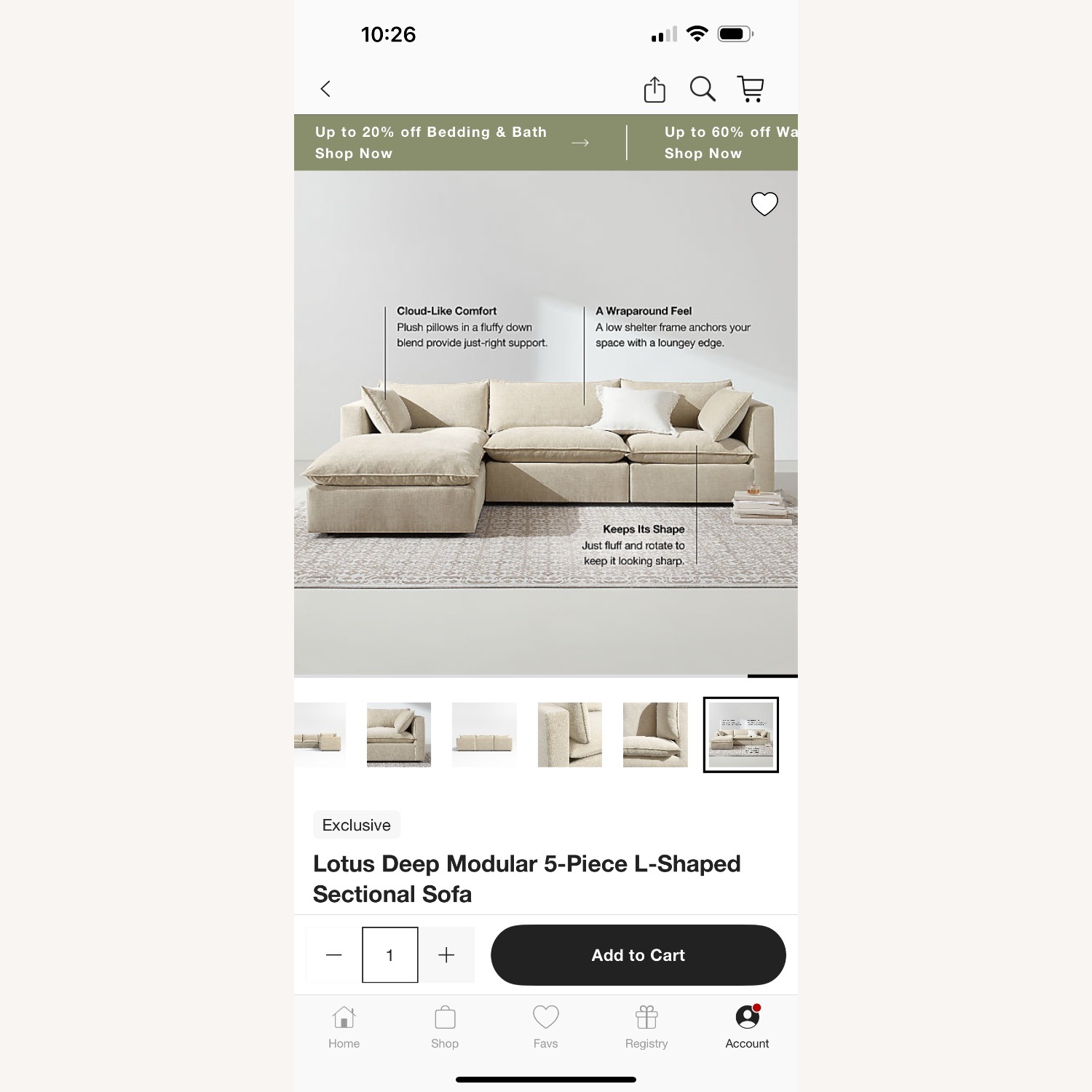 Lotus Deep Modular 5-Piece Sectional Sofa - image-4
