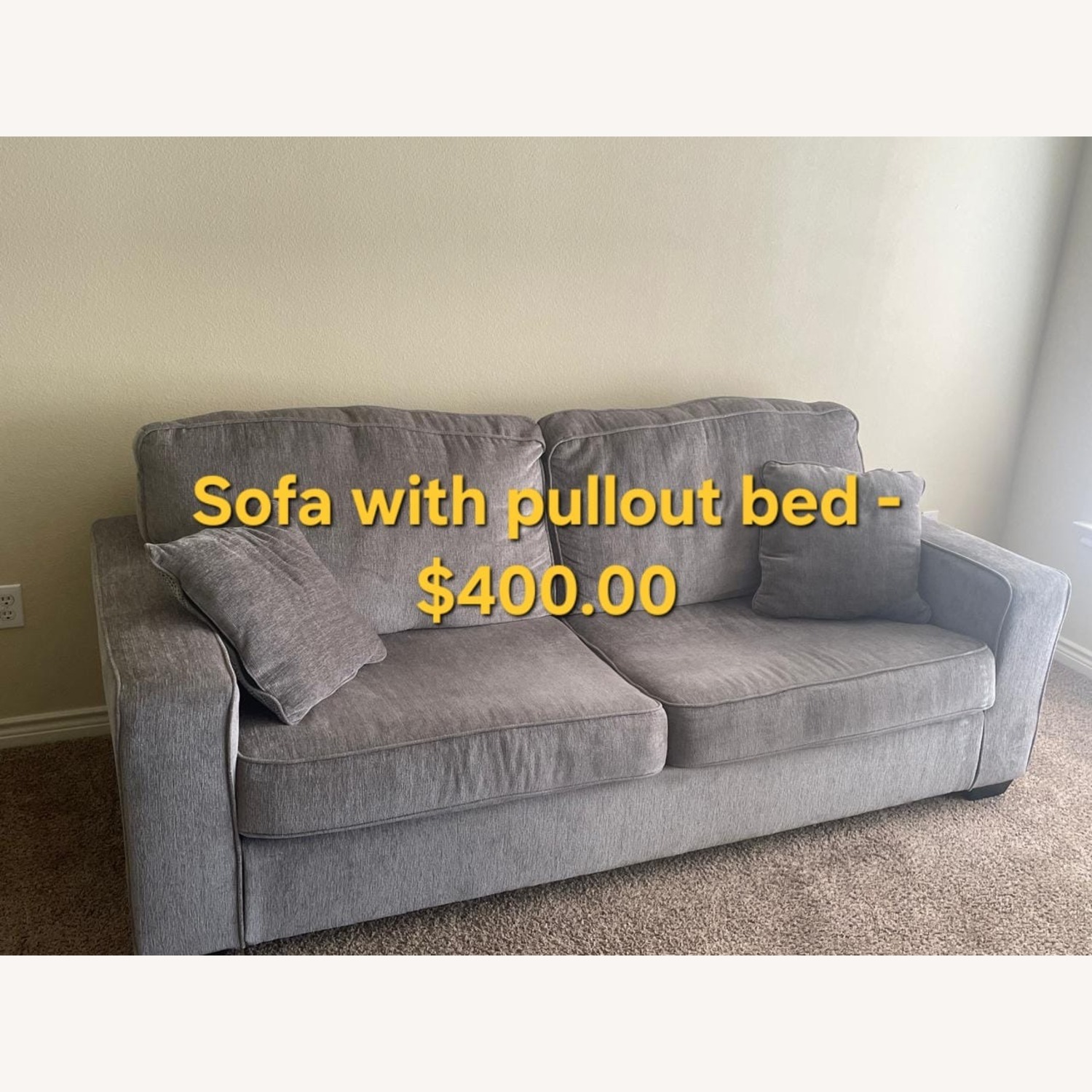 Light Gray Fabric Sleeper Sofa With Cushions - image-1