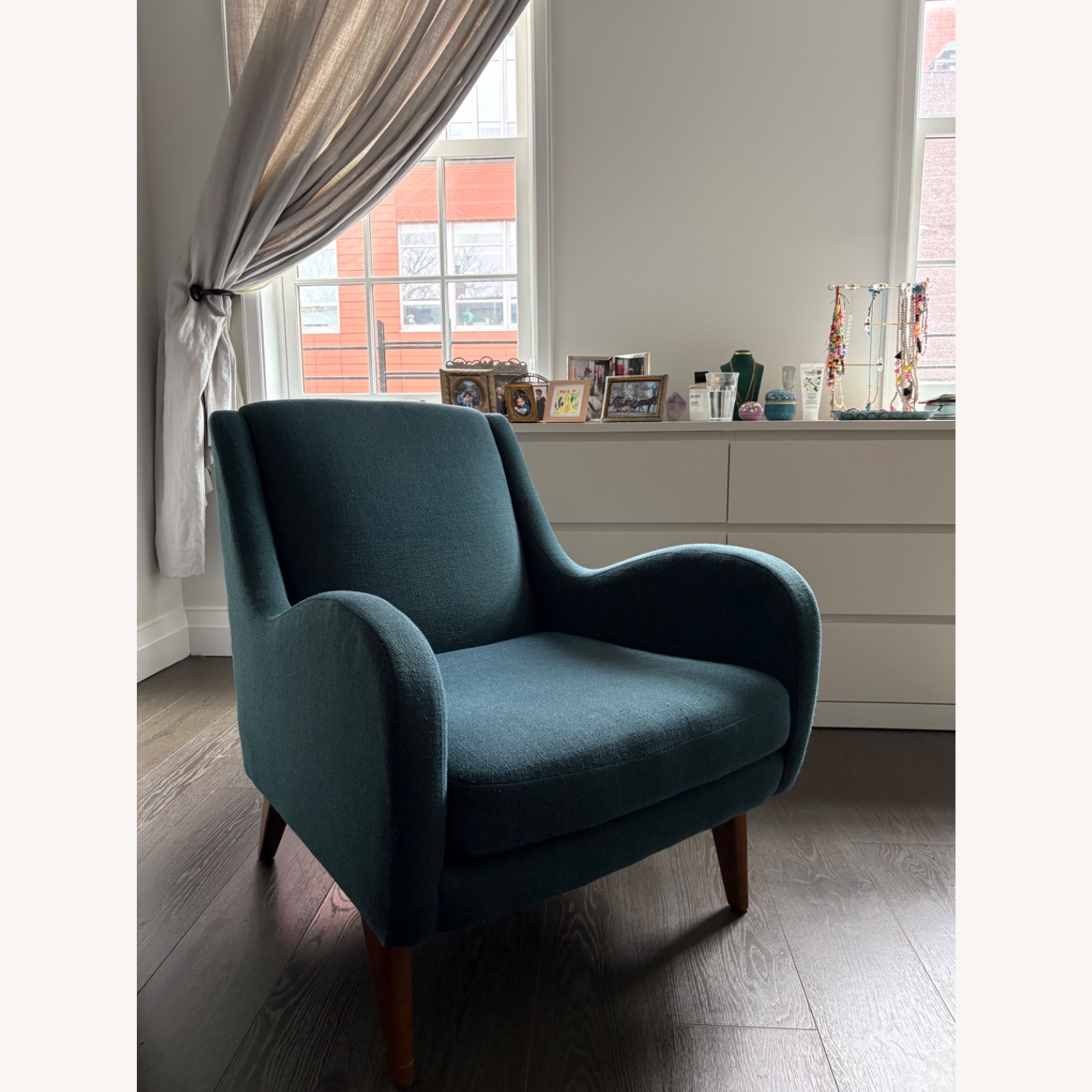 West Elm Sebastian Blue Fabric Armchair - image-3