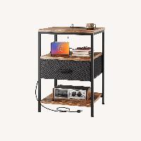 Dark Brown Side Table With Electrical Outlets