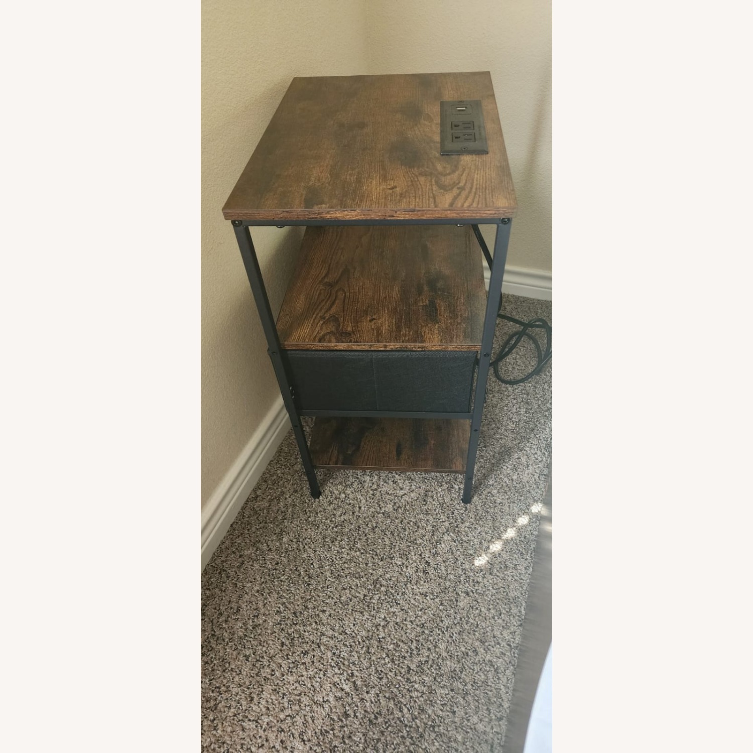 Dark Brown Side Table With Electrical Outlets - image-3