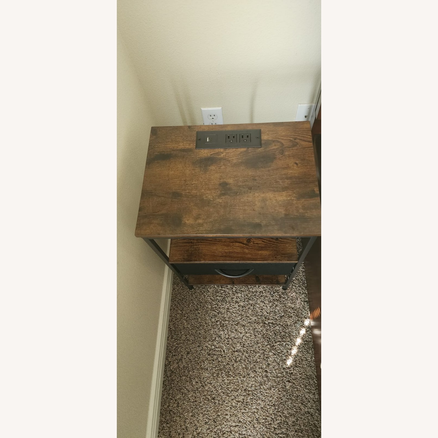 Dark Brown Side Table With Electrical Outlets - image-2
