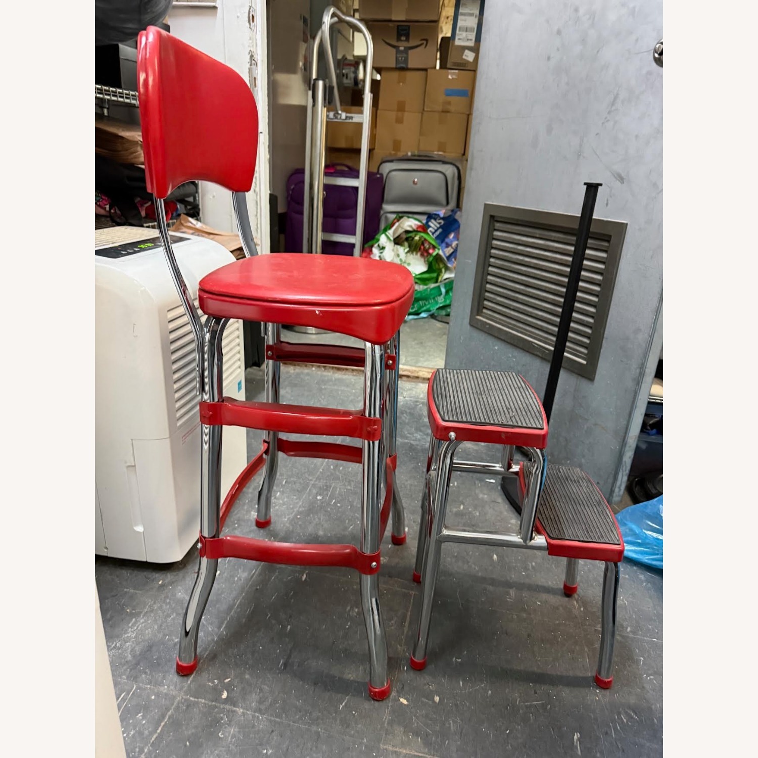 COSCO Retro Red Counter Chair & Step Stool - image-11