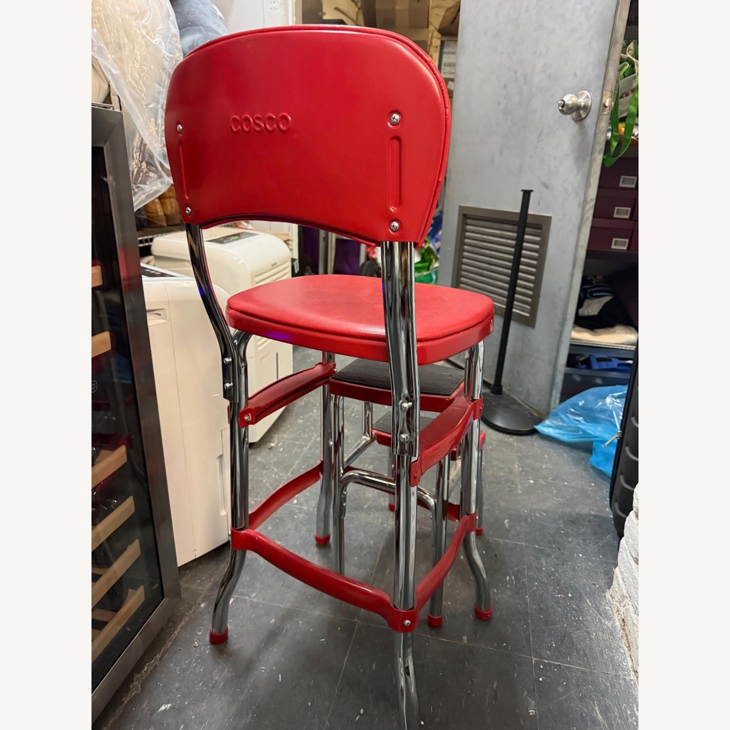 COSCO Retro Red Counter Chair & Step Stool - image-20
