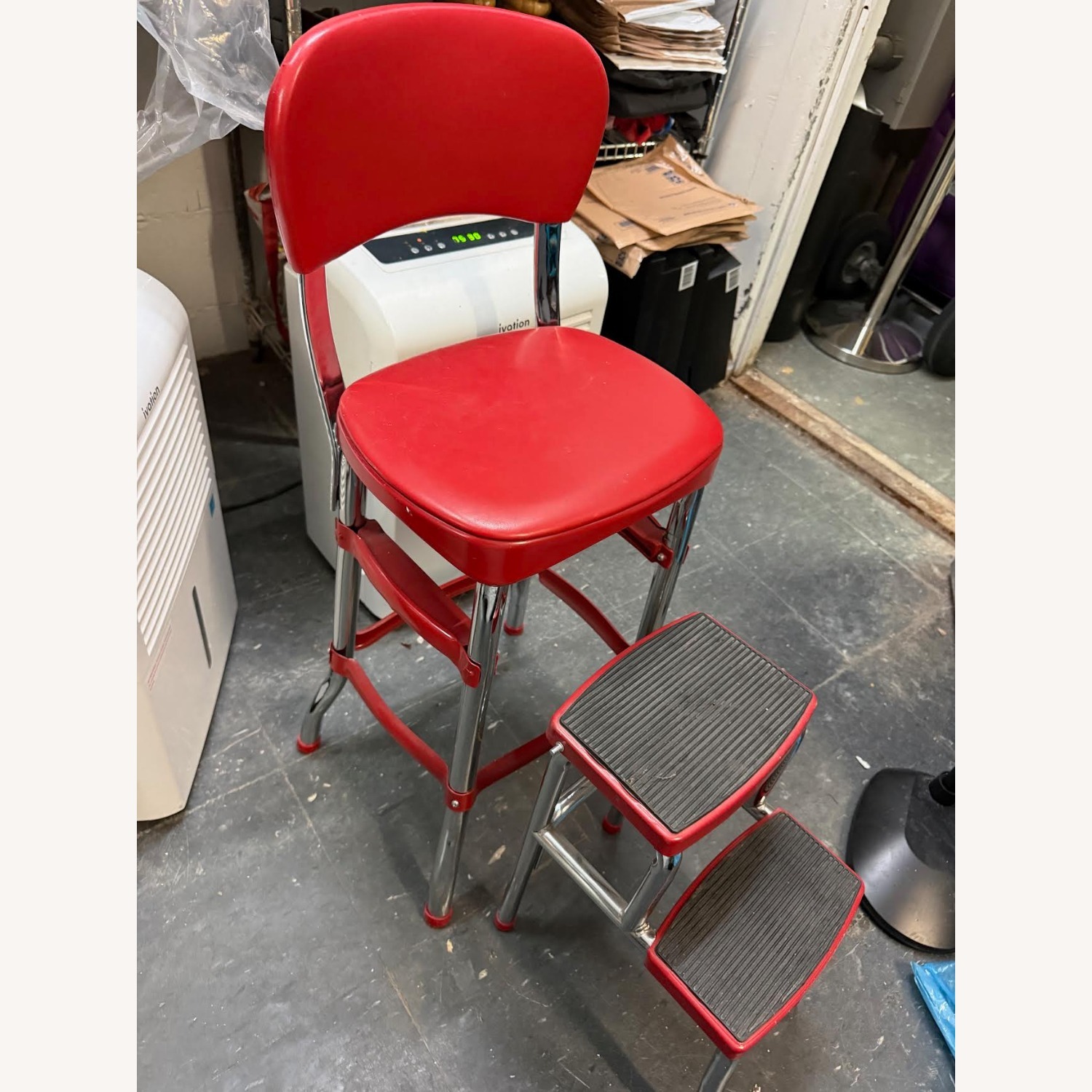 COSCO Retro Red Counter Chair & Step Stool - image-9