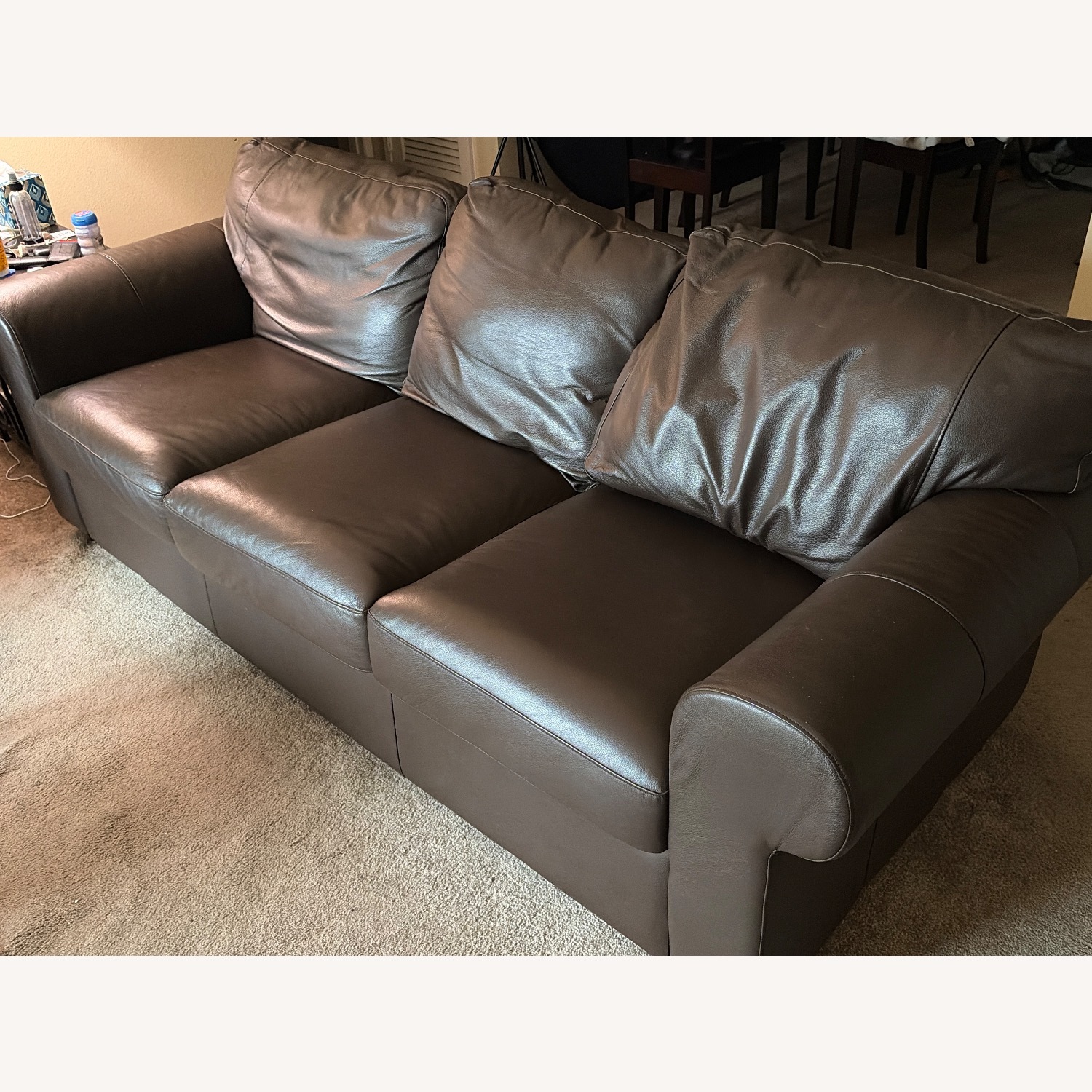 IKEA Dark Brown Leather 3+ Sofa - image-2