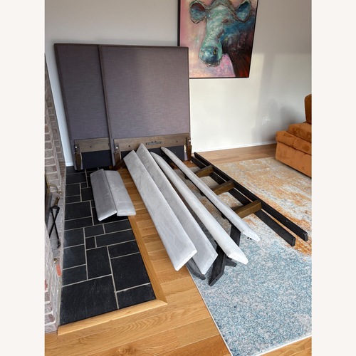 Used West Elm Emmett Dark Gray Linen Twin Bed for sale on AptDeco