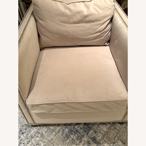 Used Pottery Barn Irving Natural Microsuede Armchair for sale on AptDeco