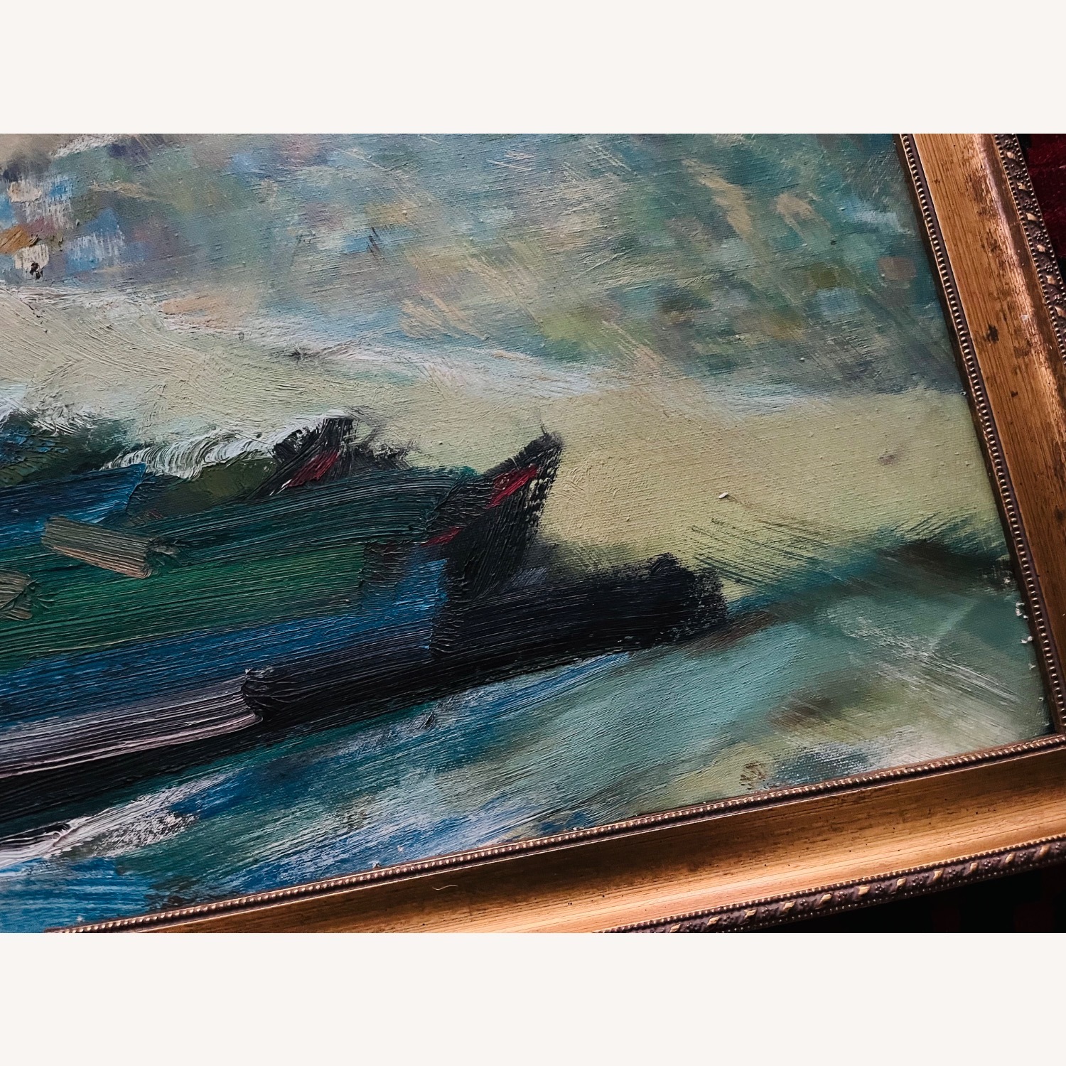 Mid Century Abstract Seascape Painting 1950s - image-5
