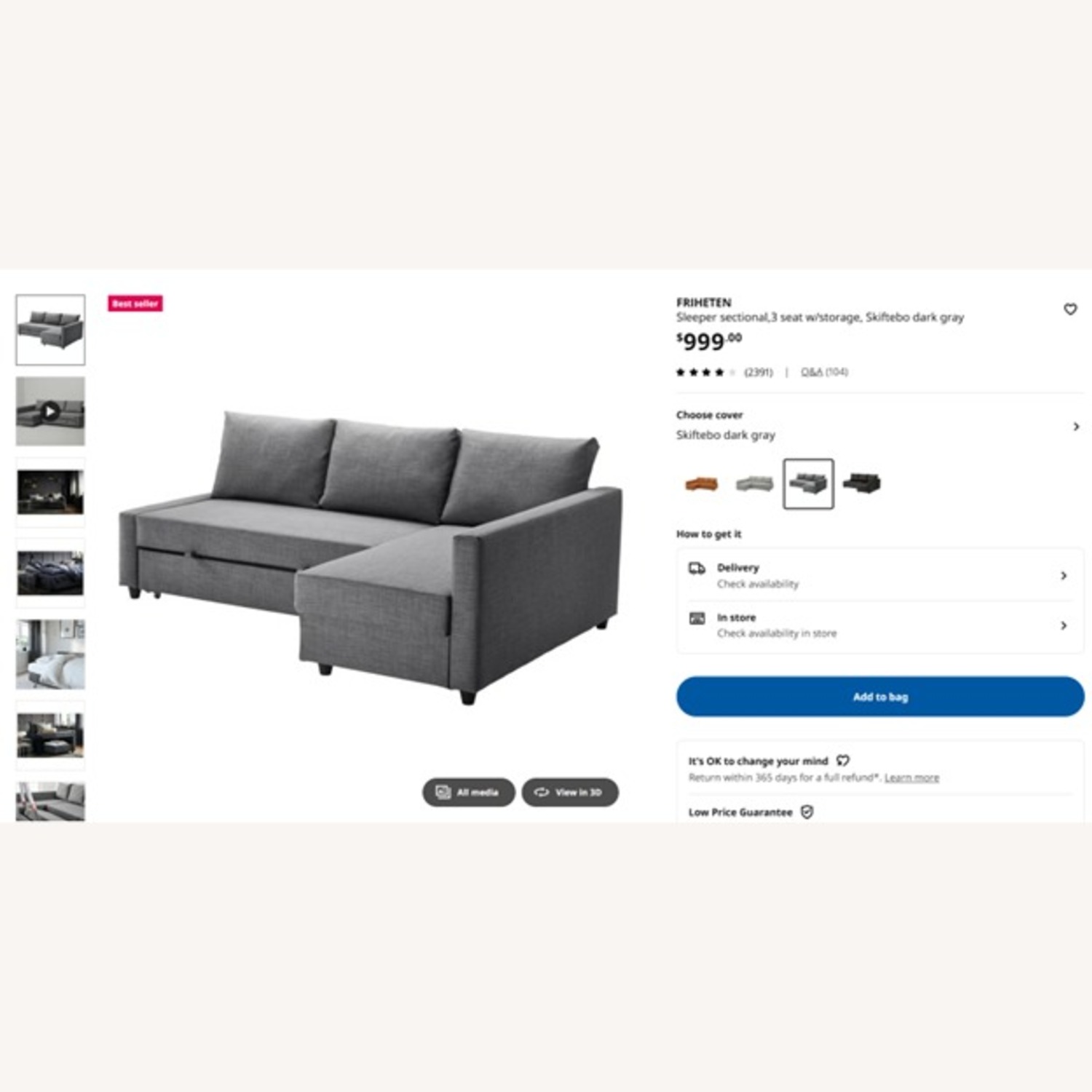 IKEA Friheten Dark Gray Sleeper Sofa - image-1