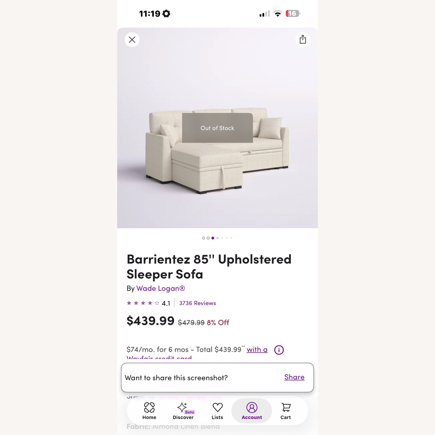 Wayfair Barrientez 85'' Upholstered Sleeper Sofa - image-1