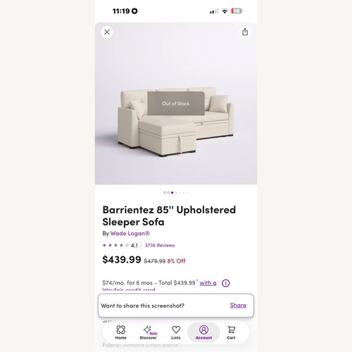 Used Wayfair Barrientez 85'' Upholstered Sleeper Sofa for sale on AptDeco