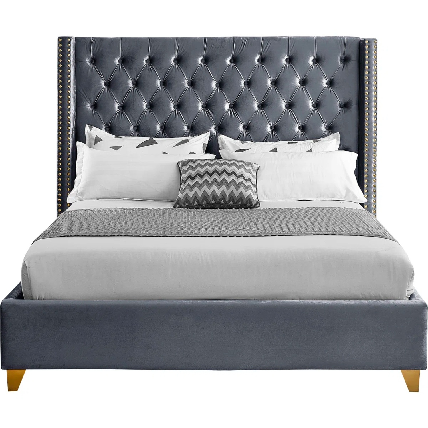 Joclynn Black Velvet Queen Bed - image-4