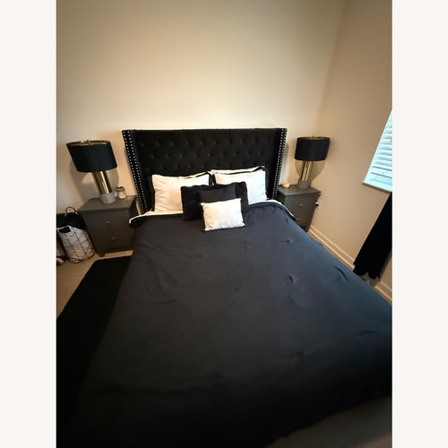 Used Joclynn Black Velvet Queen Bed for sale on AptDeco