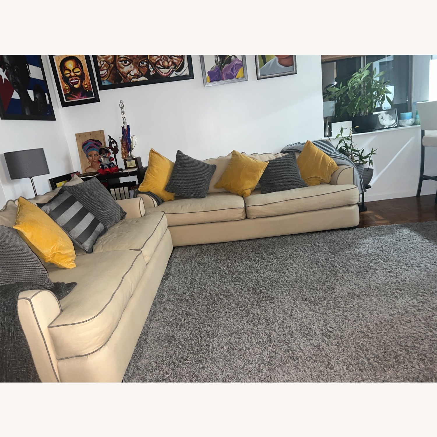 Macy's Beige Linen 3+ Seater Sofa - image-6