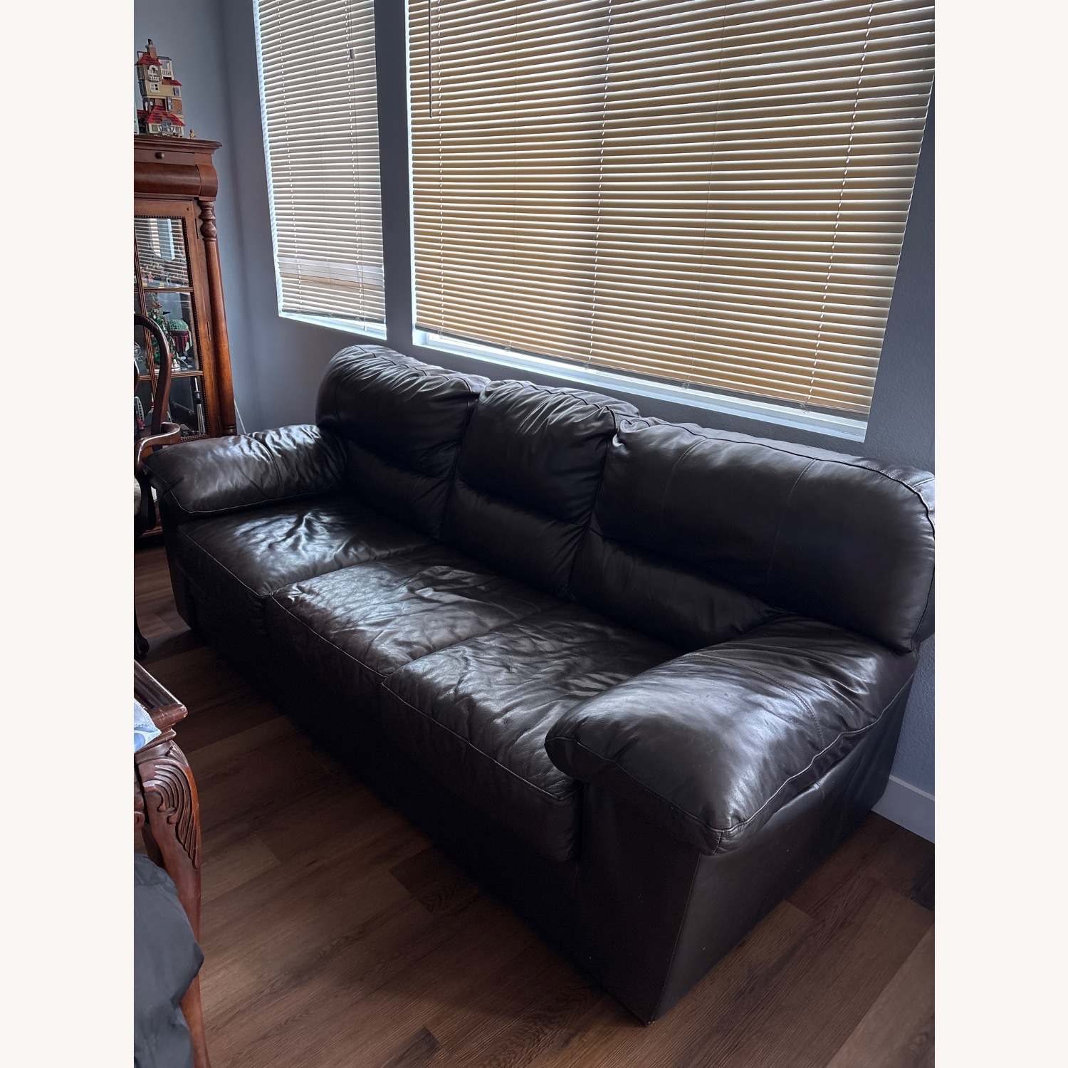 Dark Brown Leather 3+ Seater Sofa - image-1
