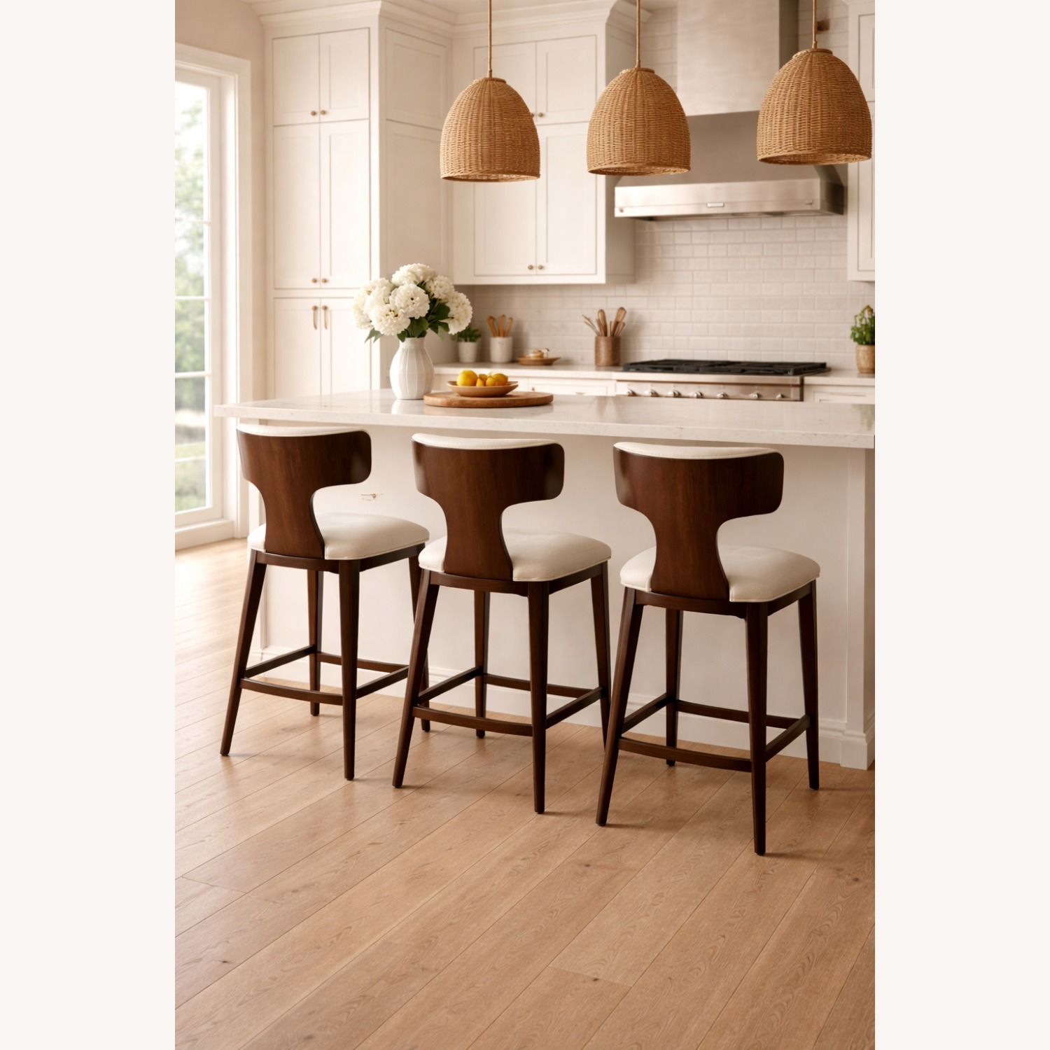 Restoration Hardware Ligné Fabric Counter Stools — Set of 3 - image-0