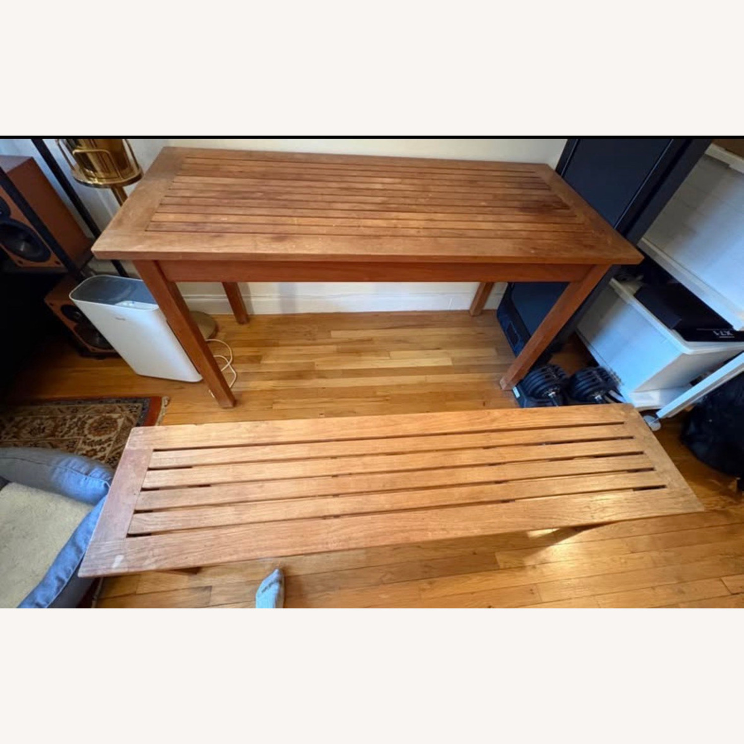 Antqiue Solid Teak Wood Dining Table and Benches - image-4