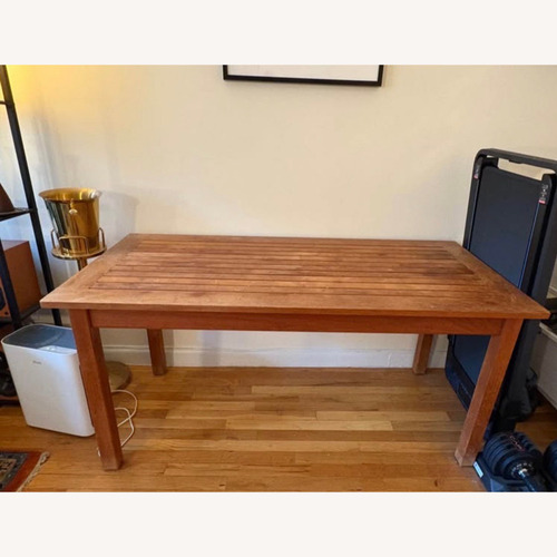 Used Antqiue Solid Teak Wood Dining Table and Benches for sale on AptDeco