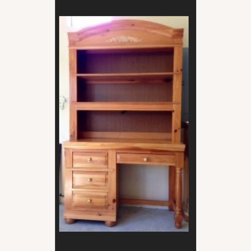 Used Pine Wood Desk w Bookcase and Chair for sale on AptDeco