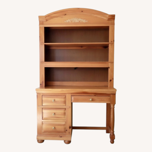 Used Pine Wood Desk w Bookcase and Chair for sale on AptDeco
