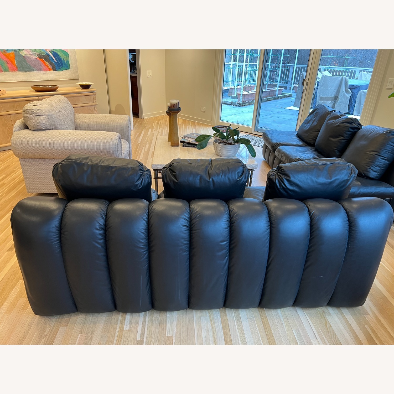 Vintage/Antique Black Leather 3+ Seater Sofa - image-2