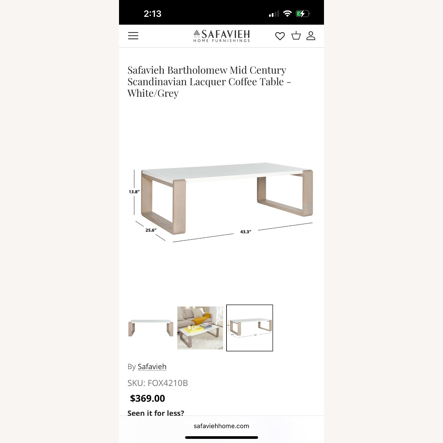 Safavieh White Lacquer Coffee Table - image-8