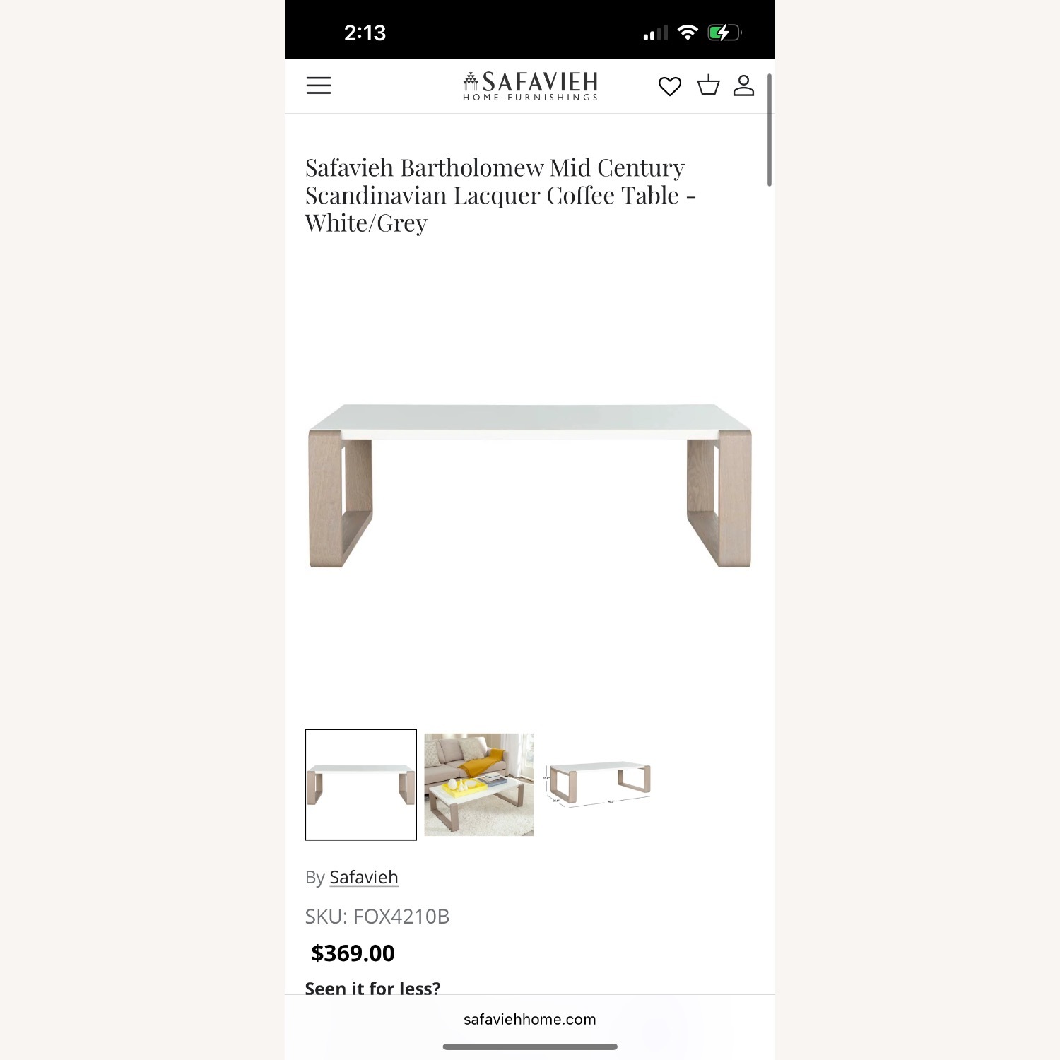 Safavieh White Lacquer Coffee Table - image-7