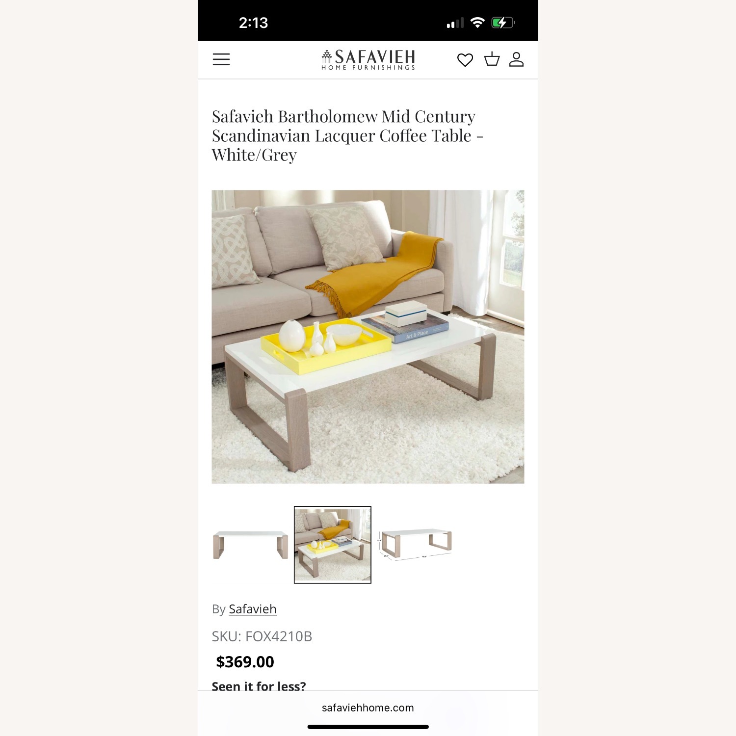 Safavieh White Lacquer Coffee Table - image-9