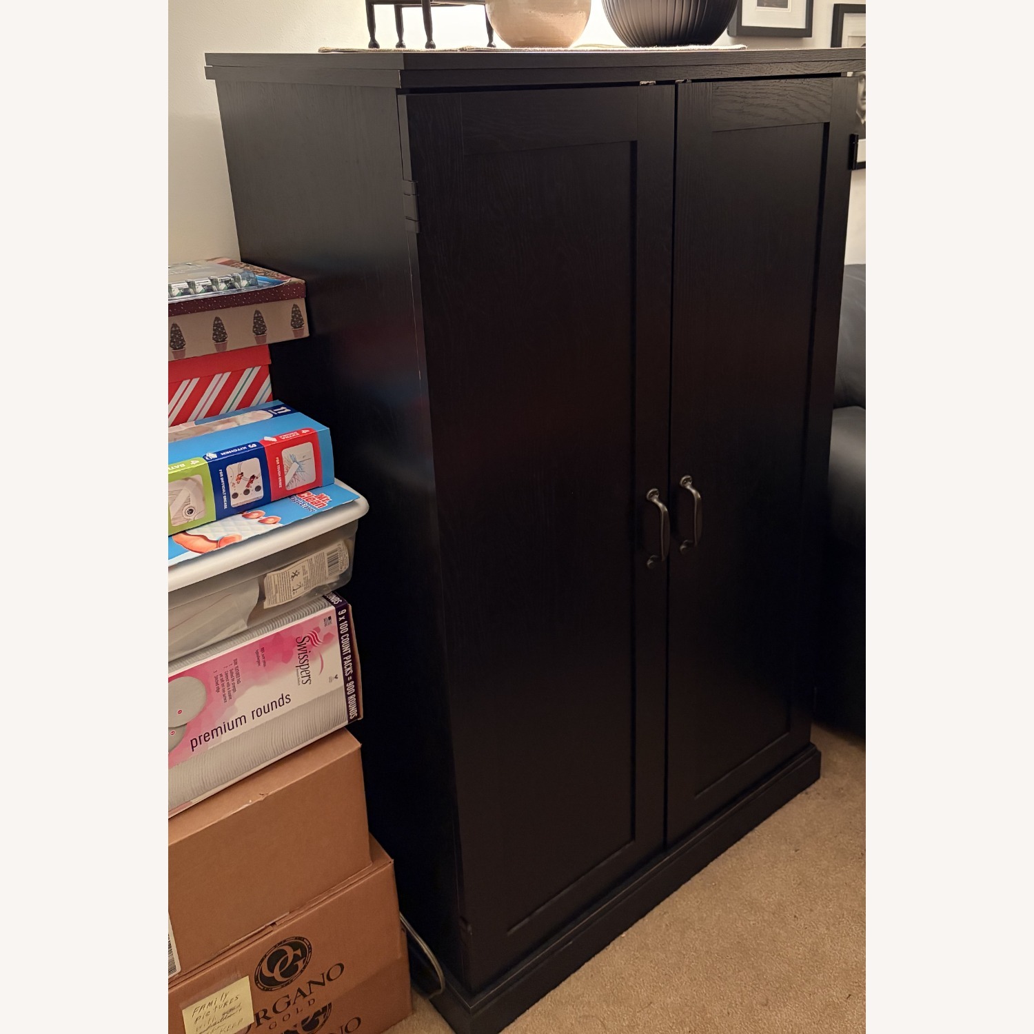 Black Cabinet with Sliding Laptop Tray - image-3