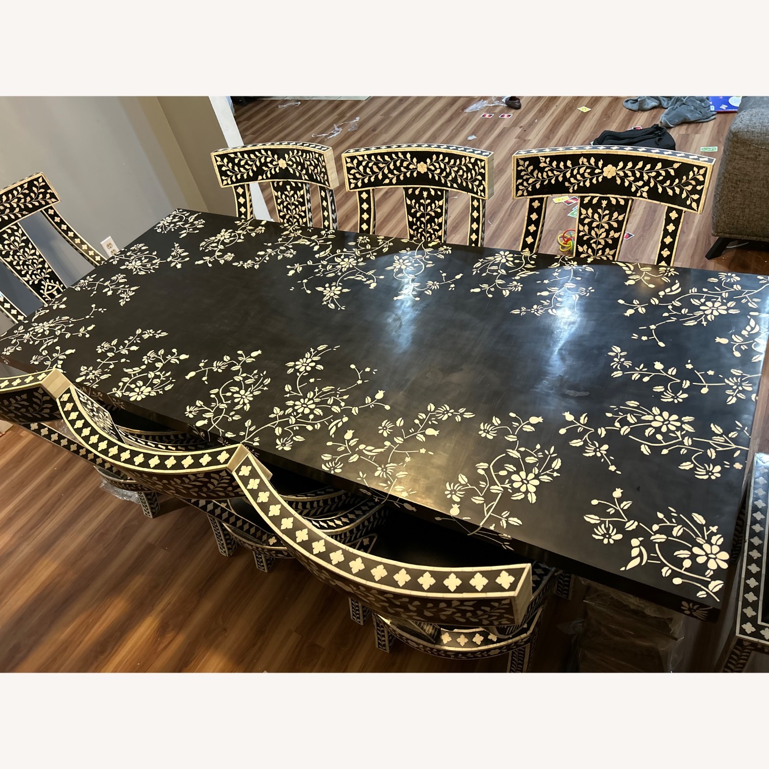 Handmade Bone Inlay Dining Chairs and Table set - image-5