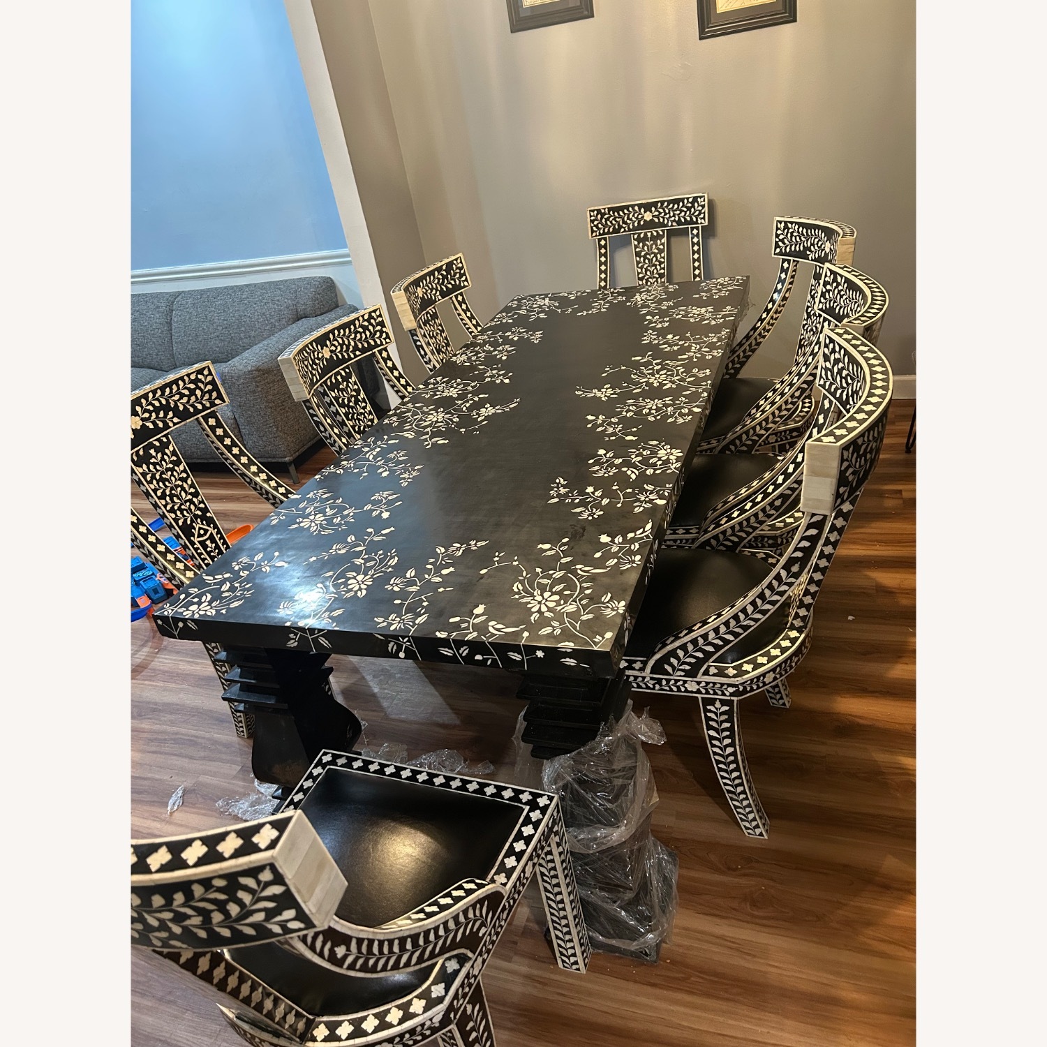 Handmade Bone Inlay Dining Chairs and Table set - image-2