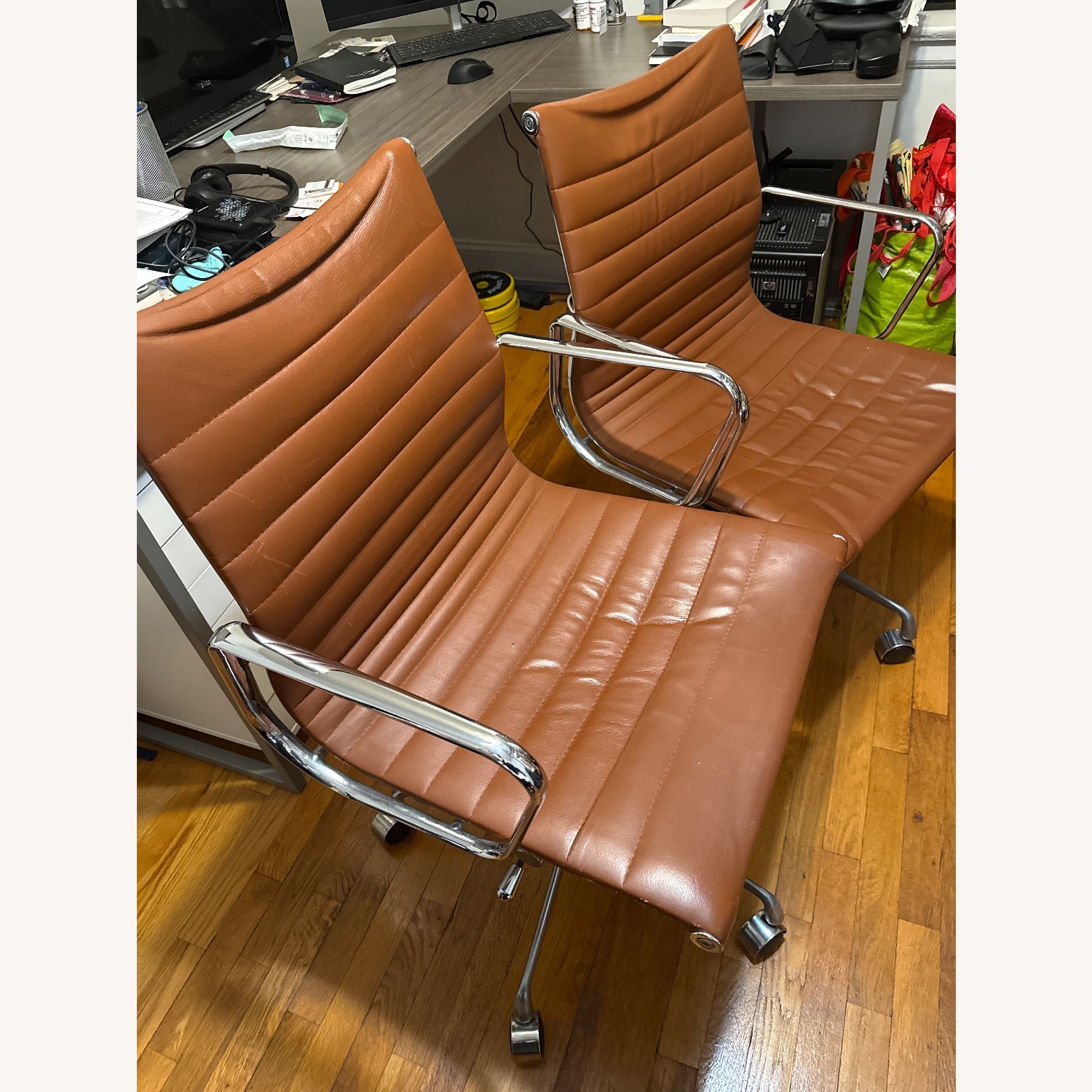 Overstock Light Brown Faux Leather Office Chairs - image-2