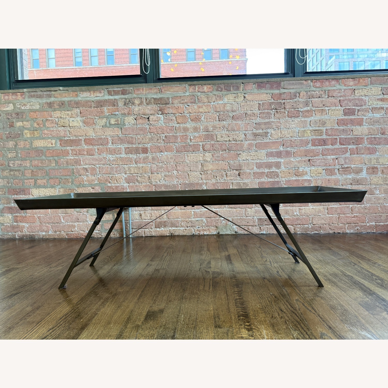 Industrial Steel Tray Coffee Table Black Legs - image-1