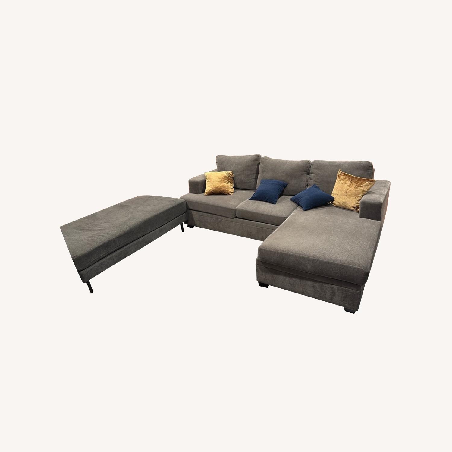 Ashley Light Gray Fabric 3+ Piece Sectional - image-0