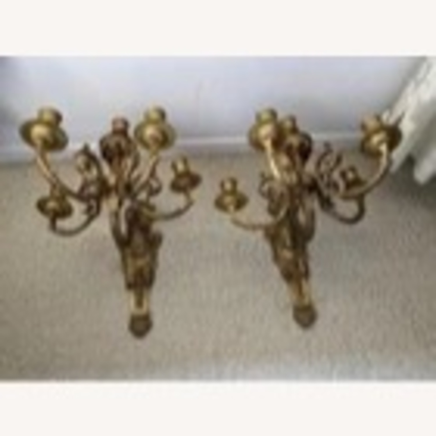 Antique Gold Brass Pair of Wall Sconces - image-5