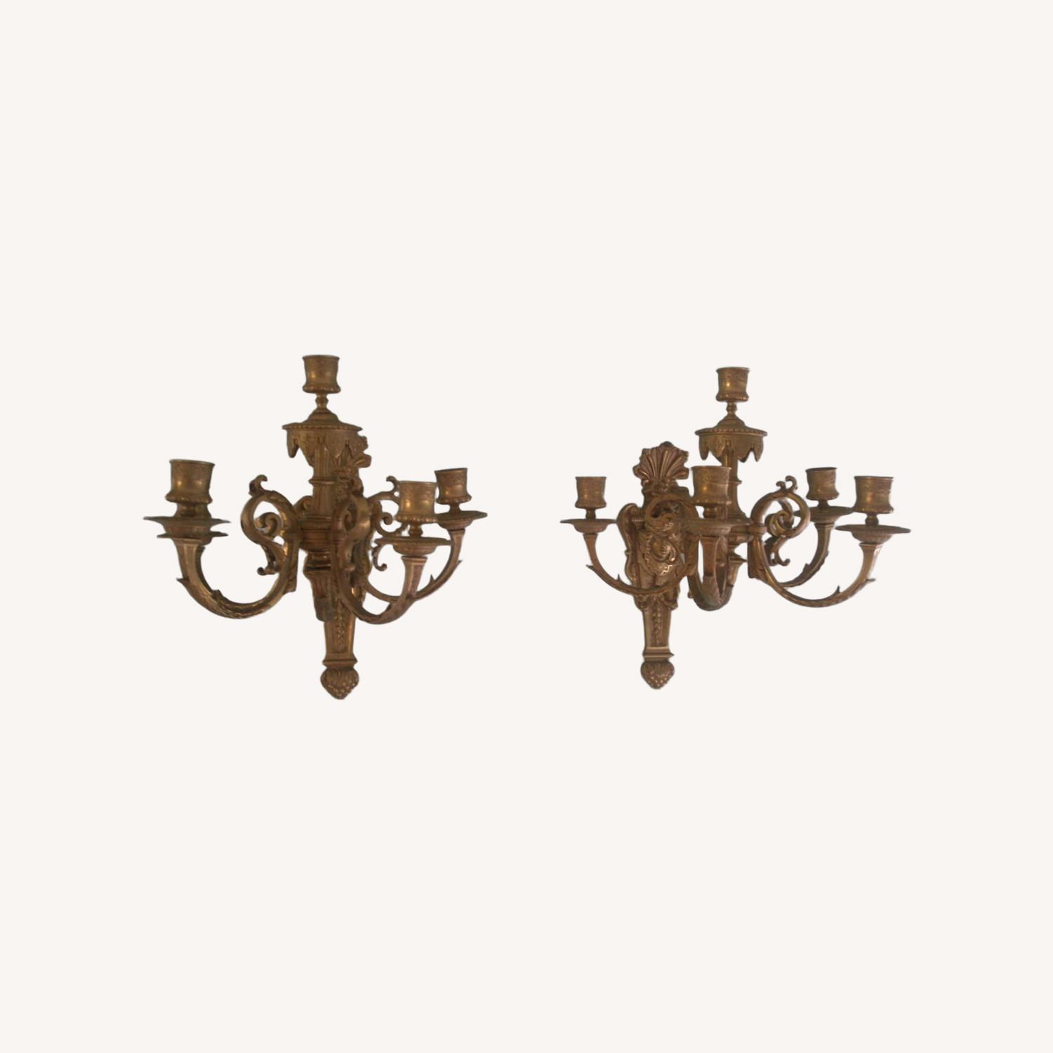Antique Gold Brass Pair of Wall Sconces - image-0