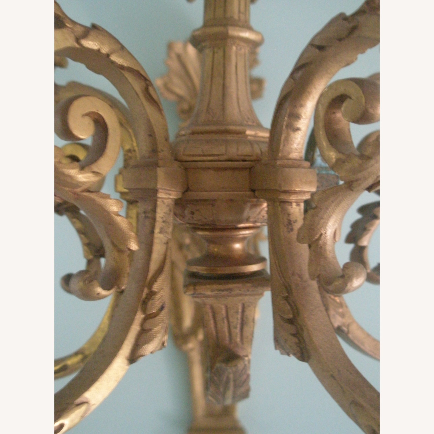 Antique Gold Brass Pair of Wall Sconces - image-8