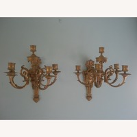 Antique Gold Brass Pair of Wall Sconces