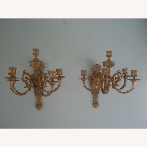 Used Antique Gold Brass Pair of Wall Sconces for sale on AptDeco