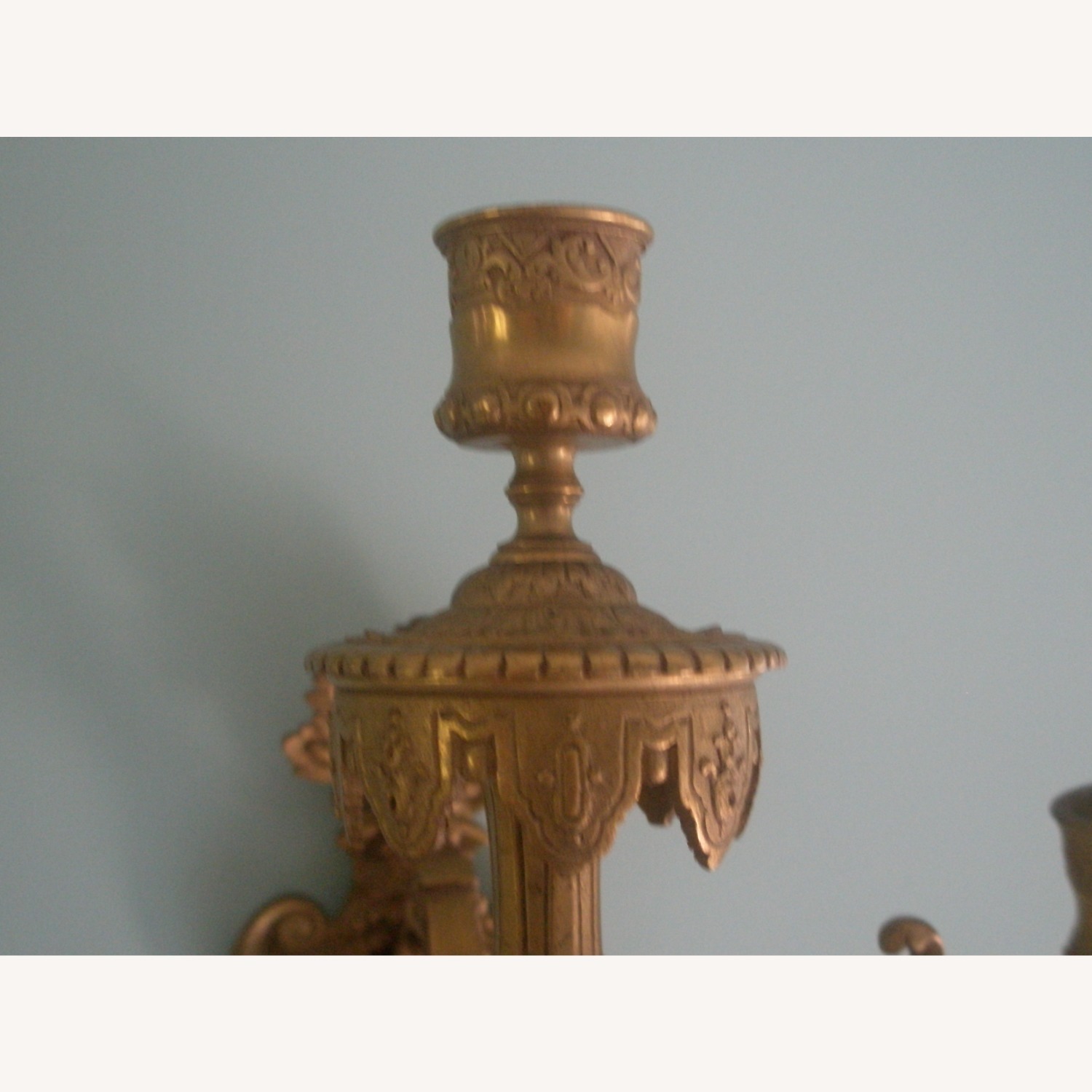 Antique Gold Brass Pair of Wall Sconces - image-6