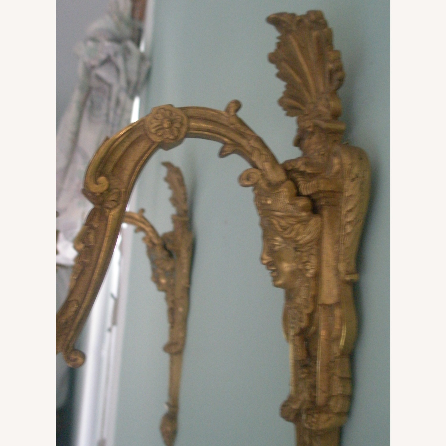 Antique Gold Brass Pair of Wall Sconces - image-11