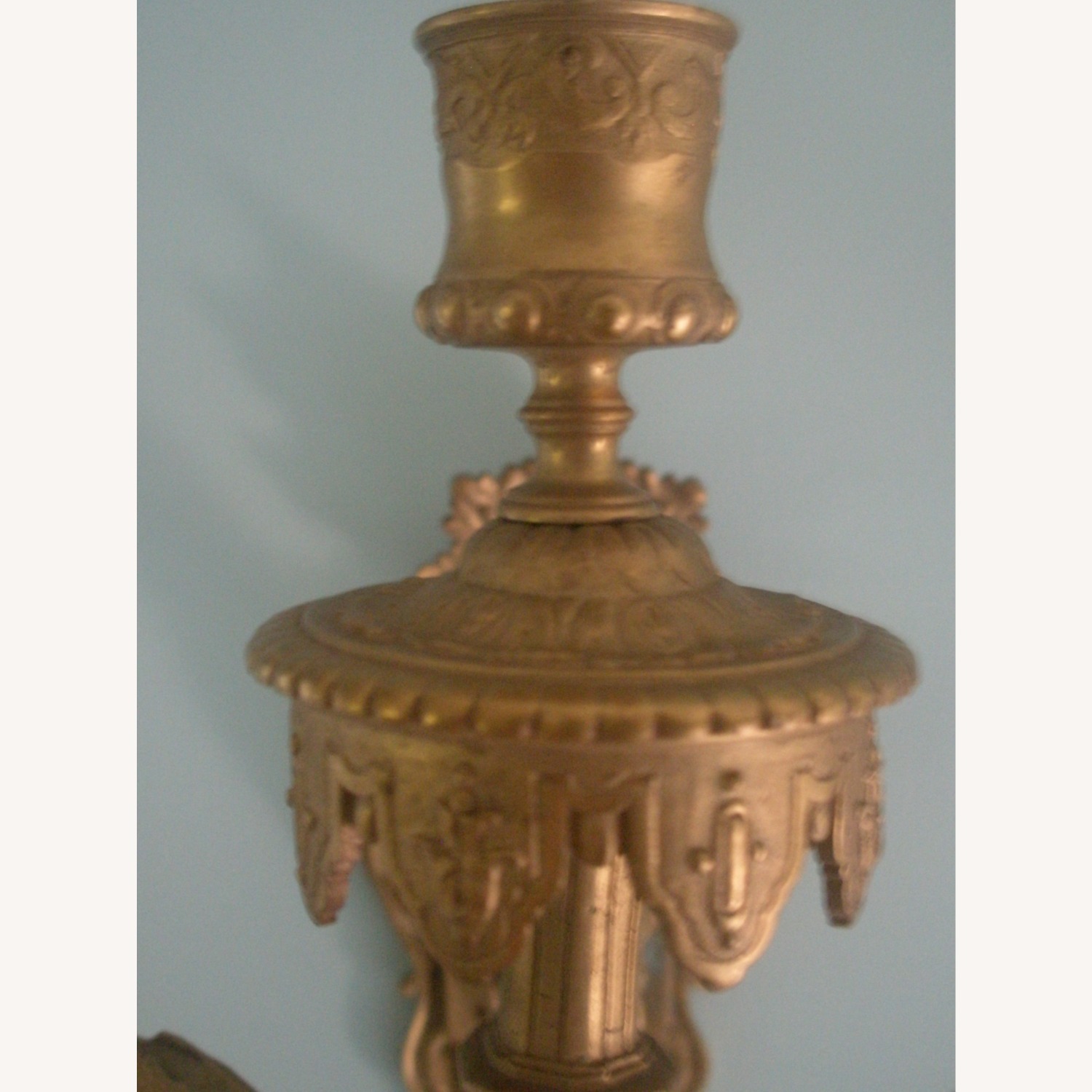 Antique Gold Brass Pair of Wall Sconces - image-10