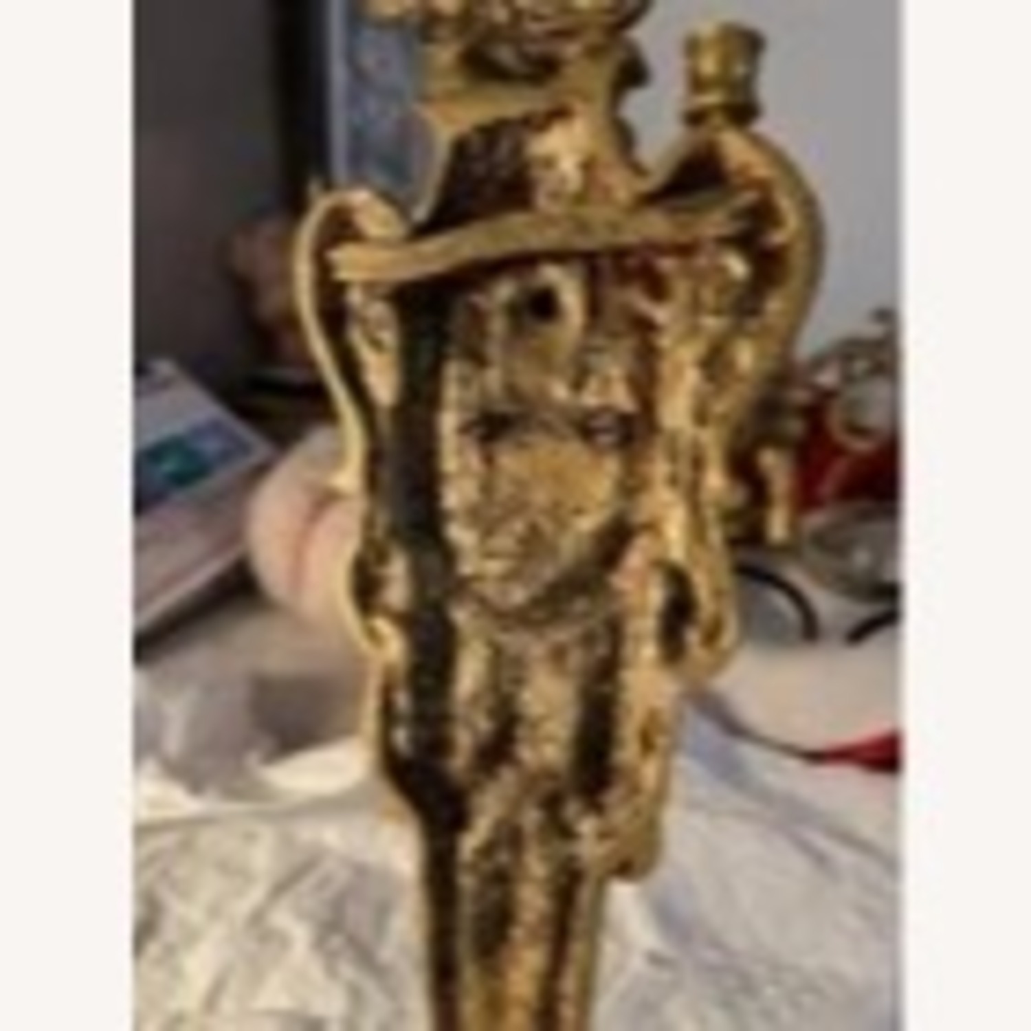 Antique Gold Brass Pair of Wall Sconces - image-5