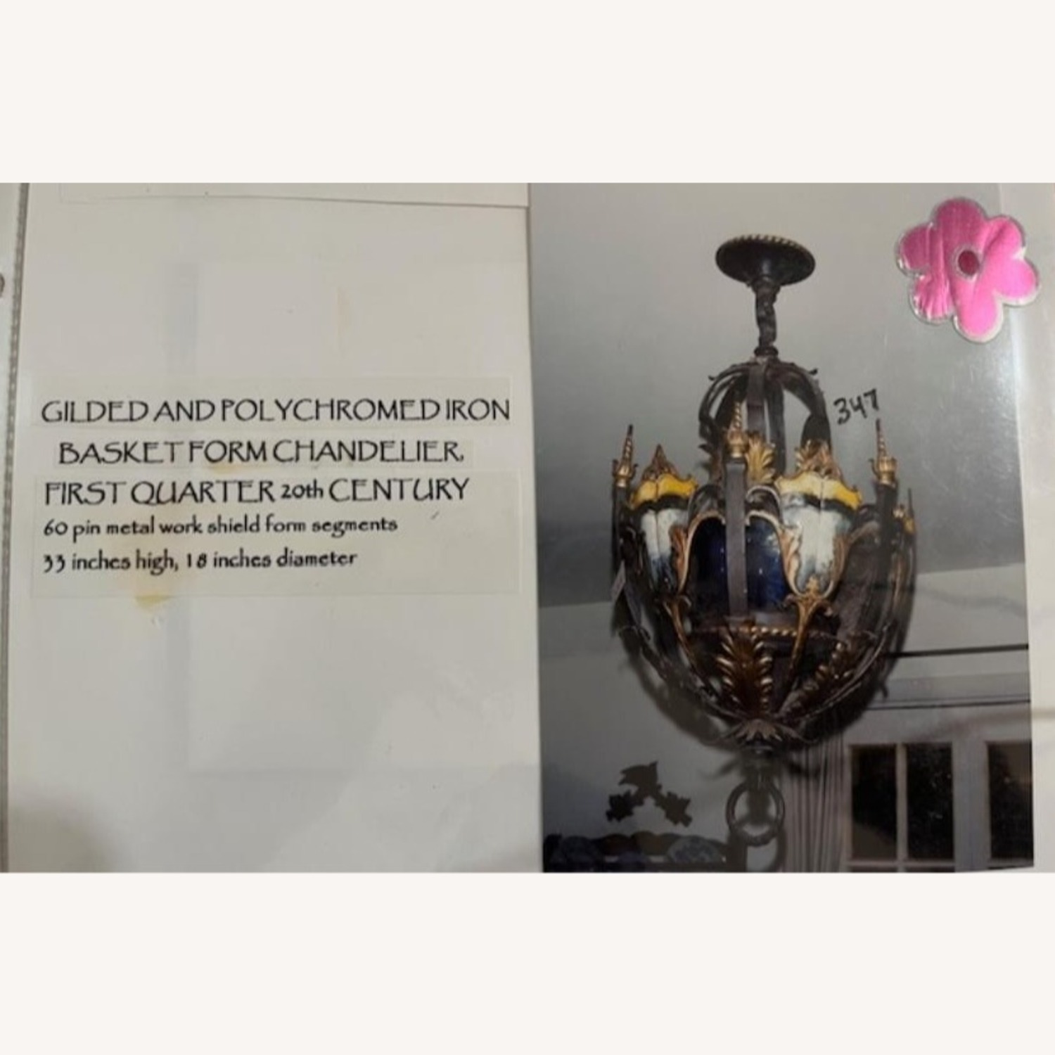 1920s Gilded & Polychromed Iron Basket Chandelier - image-3