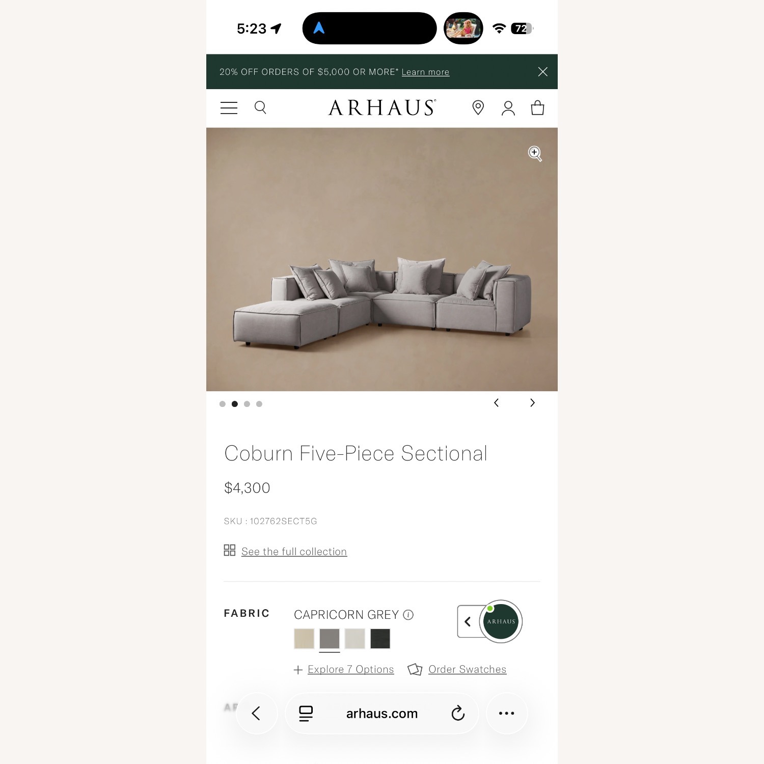 Arhaus Coburn 5-Piece Modular Section - image-7